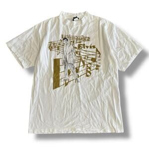Vintage 90s Elvis Presley Graphic T-Shirt XL‎ White Diamond Dust Music Tee